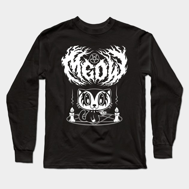 Meow Kawaii Kitty - Black Metal Logo - Creepy Cute Cat - Funny Goth Long Sleeve T-Shirt by Nemons